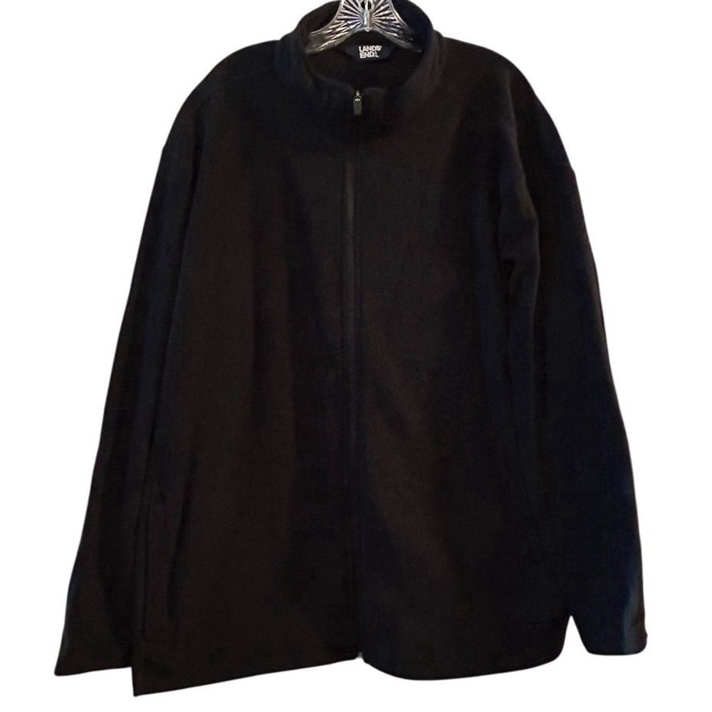 Lands' End Men's Thermacheck 100‎ 3XL Black Fleece Full Zip Jacket Casual Fall
